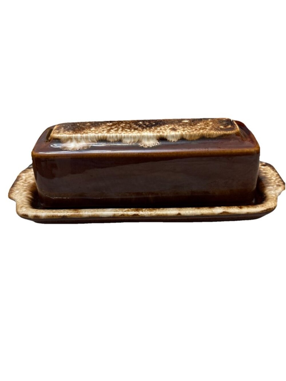 Vintage Hull Pottery Brown Drip Glaze Butter Dish USA Oven Proof Preowned